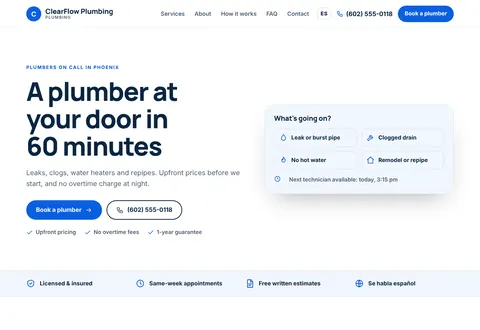ClearFlow Plumbing: A plumber at your door in 60 minutes