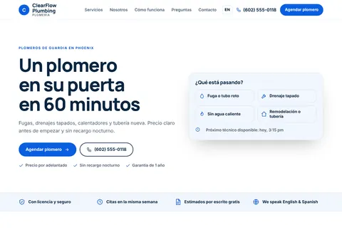 ClearFlow Plumbing: Un plomero en su puerta en 60 minutos